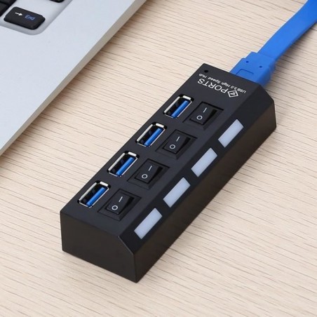 Hub Multiprise USB 3.0 avec 4 ports avec indicateur LED et interrupteurs individuels pour economiser l'énergie