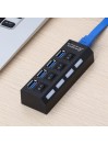Hub Multiprise USB 3.0 avec 4 ports avec indicateur LED et interrupteurs individuels pour economiser l'énergie