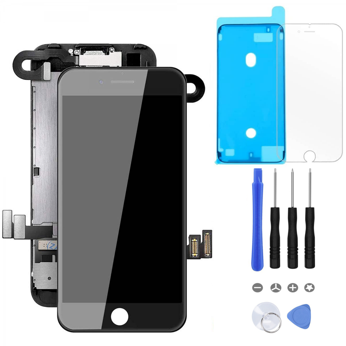 BLOC LCD POUR IPHONE 7 PLUS NOIR TOUT ASSEMBLÉ VITRE TACTILE + ECRAN LCD + OUTILS + VERRE TREMPE + JOINT