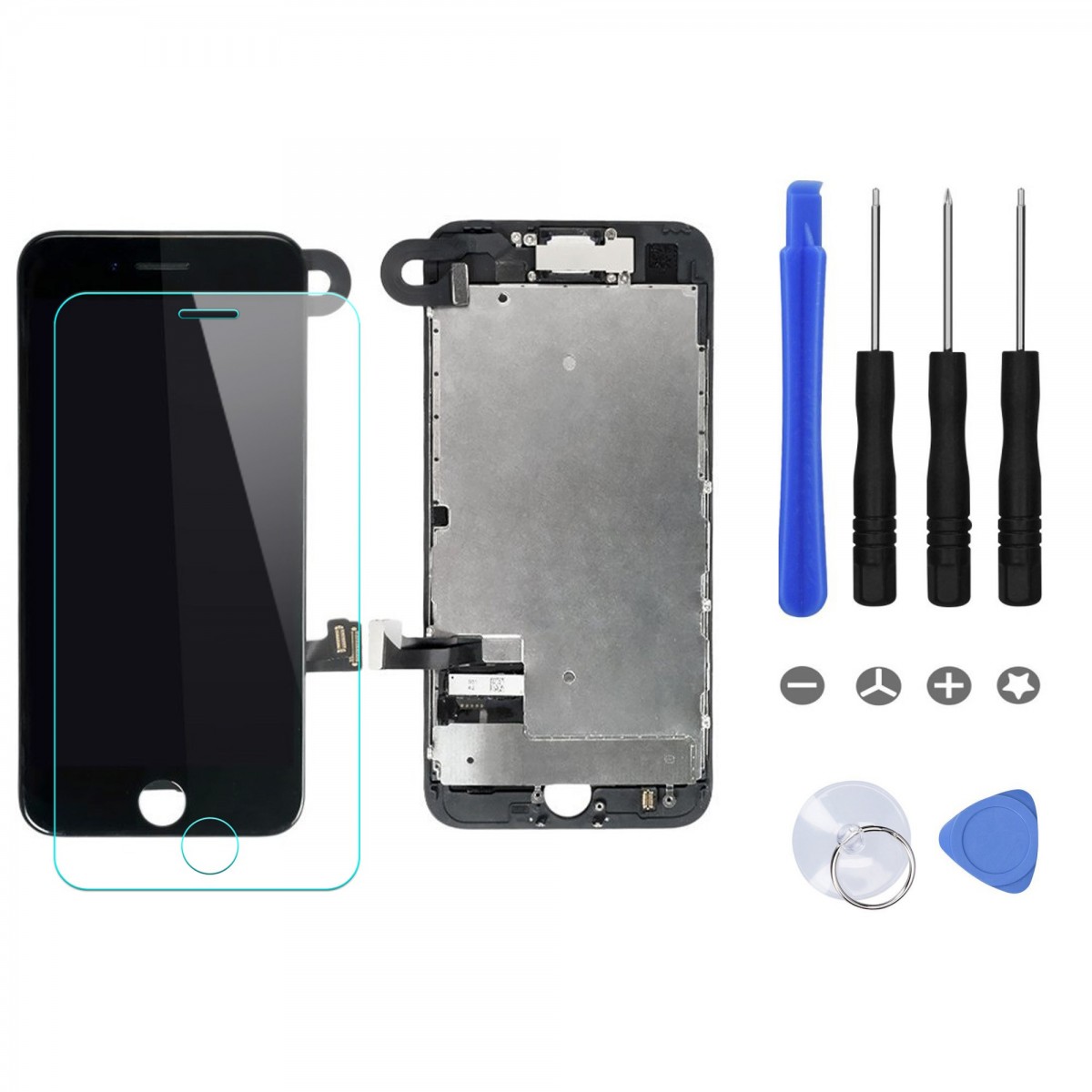 BLOC LCD POUR IPHONE 8 NOIR TOUT ASSEMBLÉ VITRE TACTILE + ECRAN LCD REMPLACEMENT + OUTILS + 1 VERRE TREMPÉ + JOINT