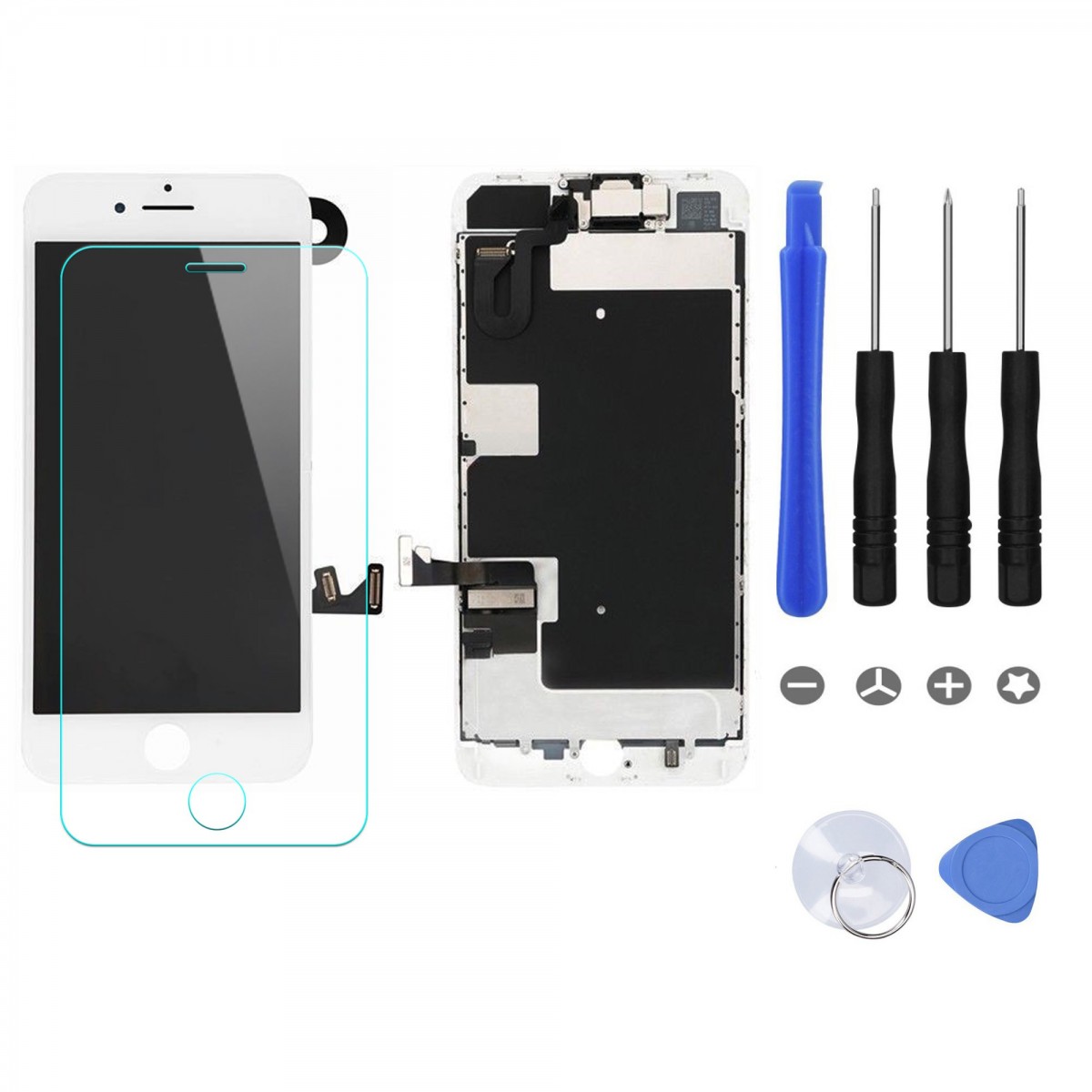 BLOC LCD POUR IPHONE 8 BLANC TOUT ASSEMBLÉ VITRE TACTILE + ECRAN LCD REMPLACEMENT + OUTILS + 1 VERRE TREMPÉ + JOINT