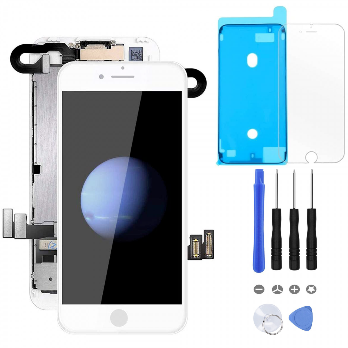 BLOC LCD POUR IPHONE 8 BLANC TOUT ASSEMBLÉ VITRE TACTILE + ECRAN LCD REMPLACEMENT + OUTILS + 1 VERRE TREMPÉ + JOINT