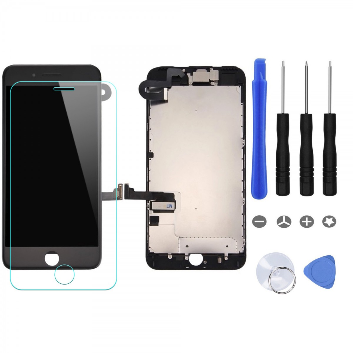 BLOC LCD POUR IPHONE 8 PLUS NOIR TOUT ASSEMBLÉ VITRE TACTILE + ECRAN LCD REMPLACEMENT + OUTILS + 1 VERRE TREMPE + JOINT