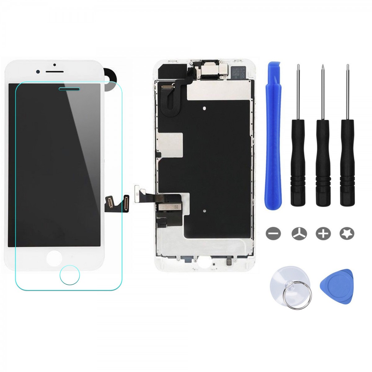 BLOC LCD POUR IPHONE 8 PLUS BLANC TOUT ASSEMBLÉ VITRE TACTILE + ECRAN LCD REMPLACEMENT + OUTILS + 1 VERRE TREMPE + JOINT