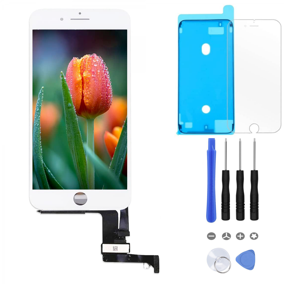 BLOC LCD POUR IPHONE 8 PLUS BLANC TOUT ASSEMBLÉ VITRE TACTILE + ECRAN LCD REMPLACEMENT + OUTILS + 1 VERRE TREMPE + JOINT