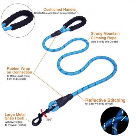 Laisse bleu pour Chien en Nylon Réglable Solide de Haute Qualité Réfléchissant 1,5 m Corde Grands ou Moyens Chiens