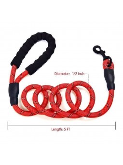 Laisse rouge pour Chien en Nylon Réglable Solide de Haute Qualité Réfléchissant 1,5 m Corde Grands ou Moyens Chiens
