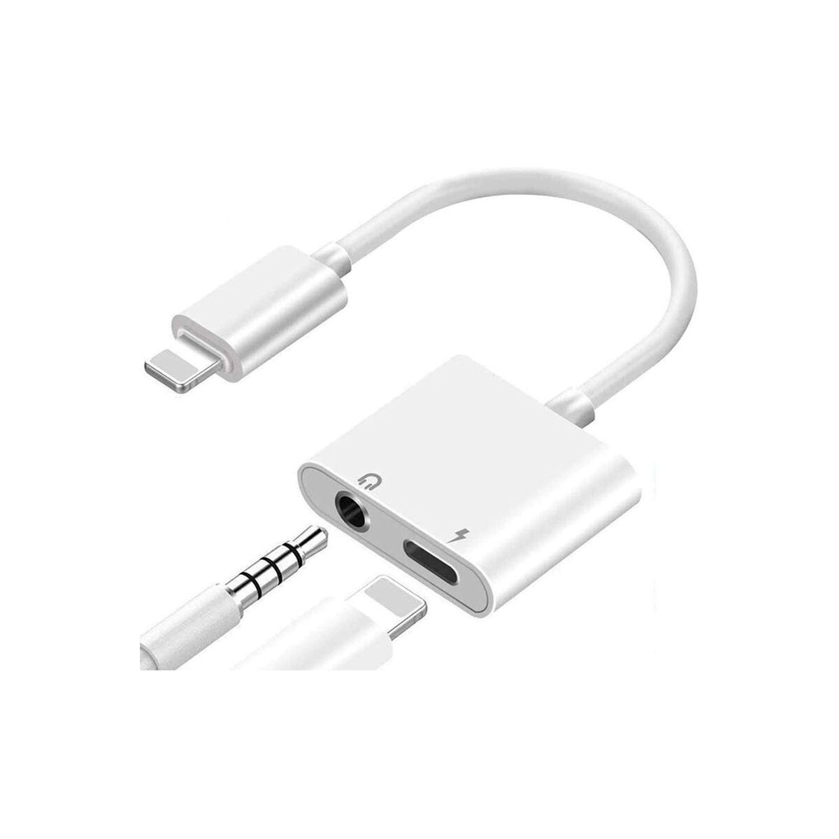 Adaptateur Jack 3.5mm casque audio & Chargeur pour iPhone Blanc ave