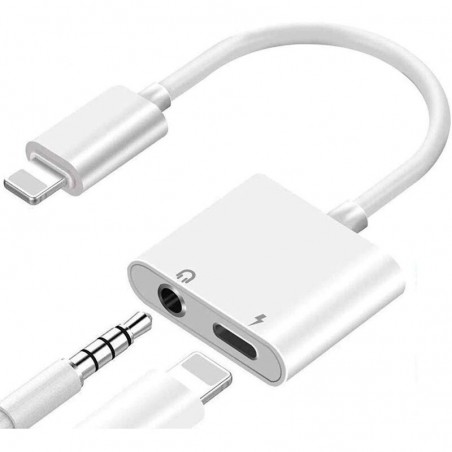 Adaptateur Jack 3.5mm casque audio & Chargeur pour iPhone Blanc