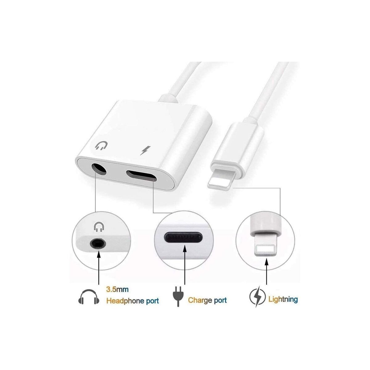 Adaptateur Jack 3.5mm casque audio & Chargeur pour iPhone Blanc ave