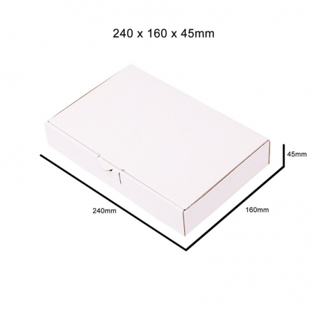 100 Boîtes pour expédition en carton blanc 240x160x45mm