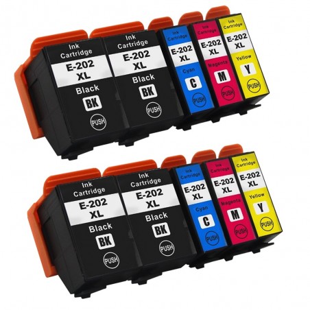 10 cartouches compatibles avec EPSON 202XL (Série Kiwi)