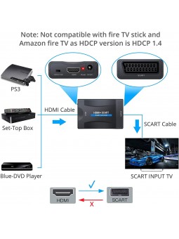 Convertisseur avec cable USB-12V HDMI vers péritel Adaptateur MHL HDMI vers SCART HD soutien NTSC PAL pour SKY HD