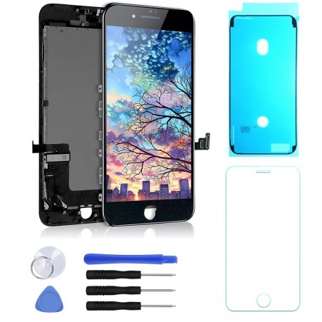 ECRAN LCD POUR IPHONE 7 PLUS NOIR + VITRE TACTILE SUR CHASSIS + OUTILS +VERRE + JOINT