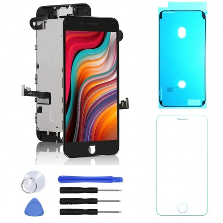 BLOC LCD POUR IPHONE 7 PLUS NOIR TOUT ASSEMBLÉ VITRE TACTILE + ECRAN LCD + OUTILS + VERRE TREMPE + JOINT