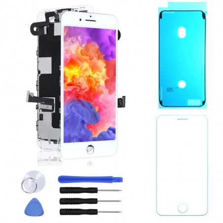 BLOC LCD POUR IPHONE 8 PLUS BLANC TOUT ASSEMBLÉ VITRE TACTILE + ECRAN LCD REMPLACEMENT + OUTILS + 1 VERRE TREMPE + JOINT