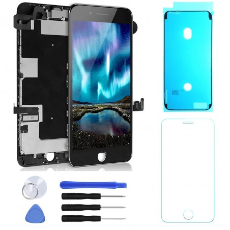 BLOC LCD POUR IPHONE 8 PLUS NOIR TOUT ASSEMBLÉ VITRE TACTILE + ECRAN LCD REMPLACEMENT + OUTILS + 1 VERRE TREMPE + JOINT