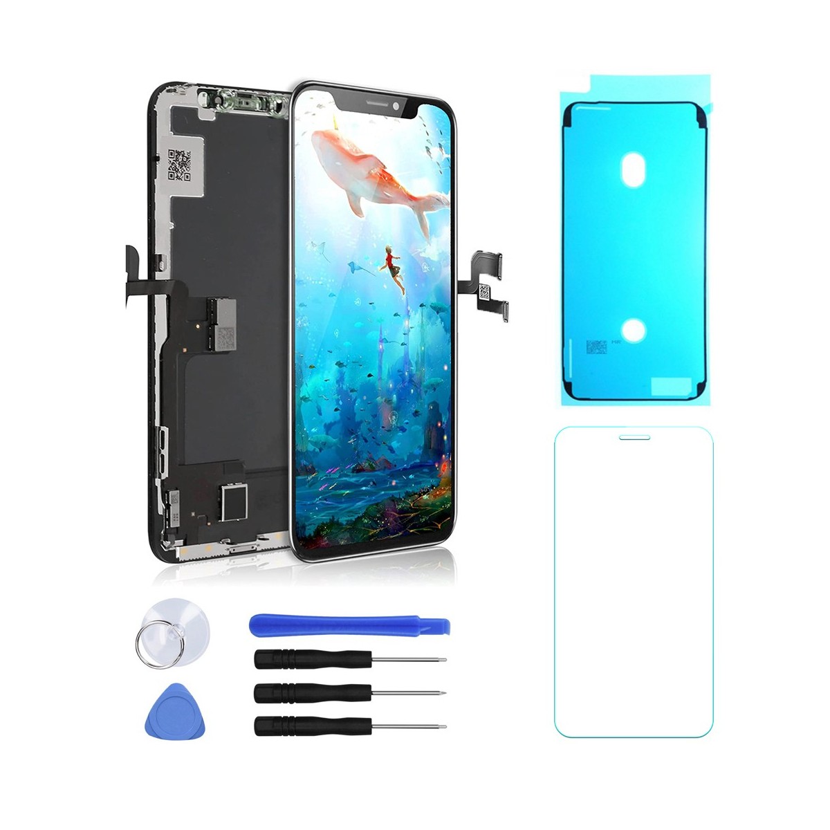 ECRAN LCD POUR IPHONE X/10 RETINA OLED VITRE TACTILE SUR CHASSIS + OUTILS + JOINT + VERRE