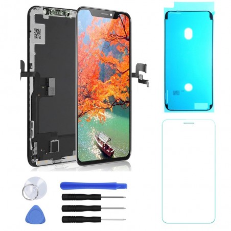 ECRAN TFT INCELL LCD POUR IPHONE XS VITRE TACTILE SUR CHASSIS NOIR AVEC OUTILS + VERRE TREMPÉ + JOINT