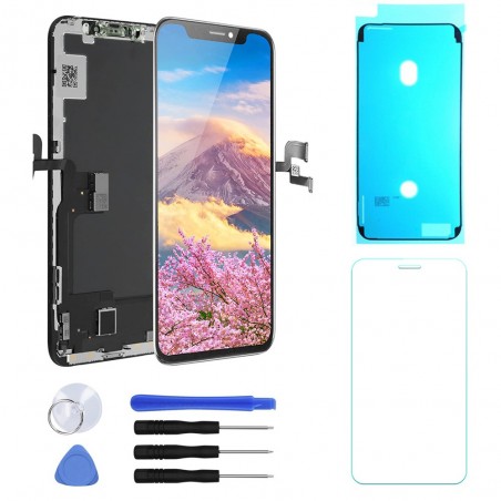 ECRAN OLED LCD VITRE TACTILE SUR CHASSIS POUR IPHONE XS NOIR AVEC OUTILS + VERRE TREMPE + JOINT'