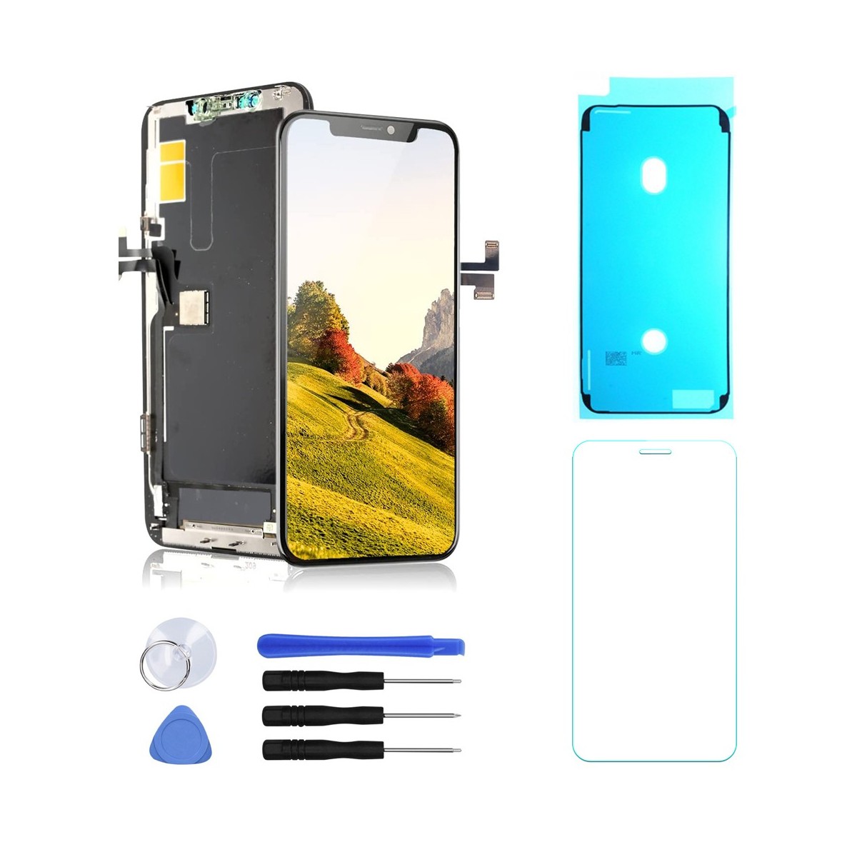 ECRAN LCD POUR IPHONE 11 PRO MAX VITRE TACTILE SUR CHASSIS  NOIR + OUTILS + JOINT + VERRE