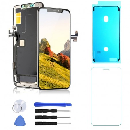 ECRAN LCD POUR IPHONE 11 PRO MAX VITRE TACTILE SUR CHASSIS  NOIR + OUTILS + JOINT + VERRE