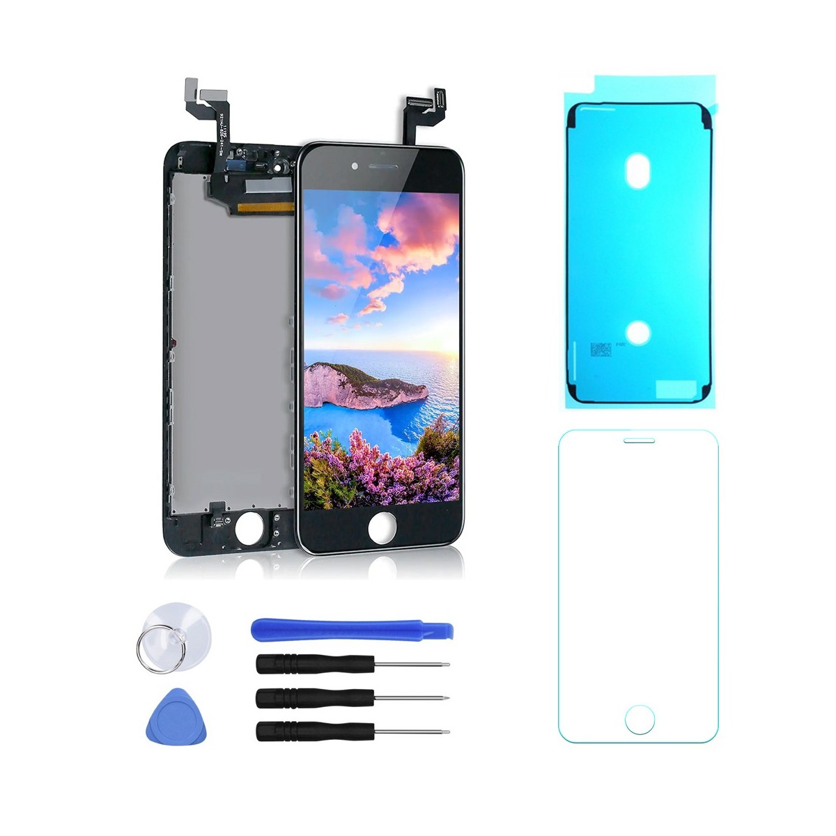 ECRAN LCD POUR IPHONE 6S NOIR RETINA + VITRE TACTILE COMPLET SUR CHASSIS + OUTILS + VERRE + JOINT