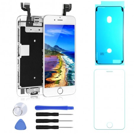 BLOC LCD POUR IPHONE 6S BLANC TOUT ASSEMBLÉ VITRE TACTILE + ECRAN LCD + 1 VERRE TREMPÉ + JOINT