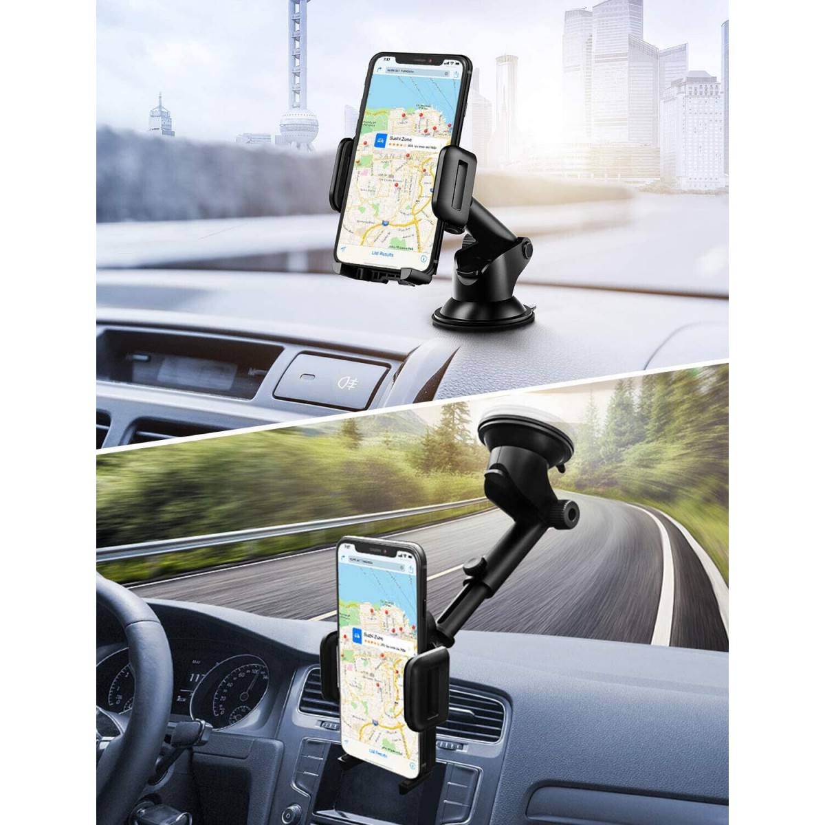 Support Téléphone Voiture Support Tableau de Bord Téléphone Support Voiture Téléphone GPS Pare-Brise Support Voiture pour Smartp