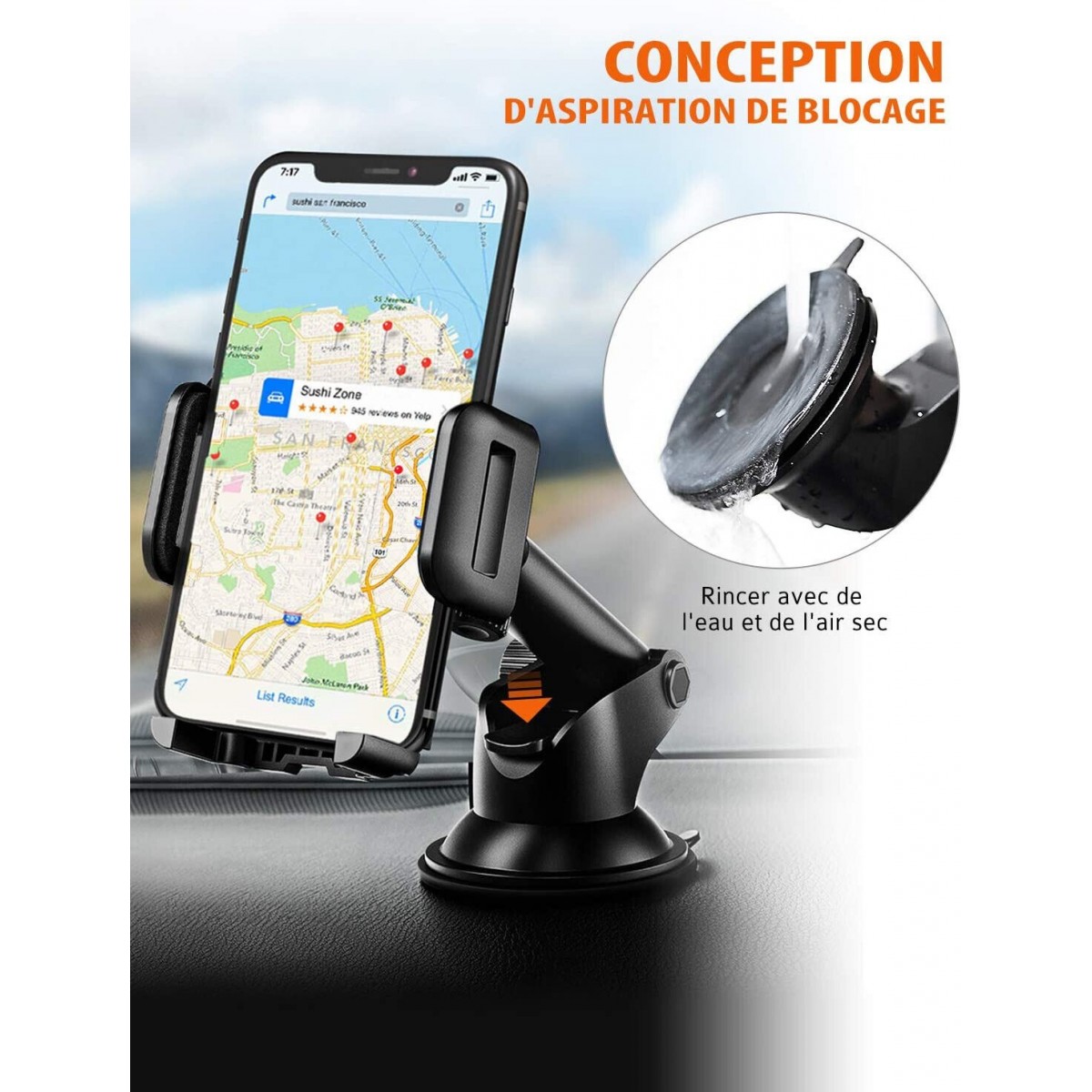 Support Téléphone Voiture Support Tableau de Bord Téléphone Support Voiture Téléphone GPS Pare-Brise Support Voiture pour Smartp