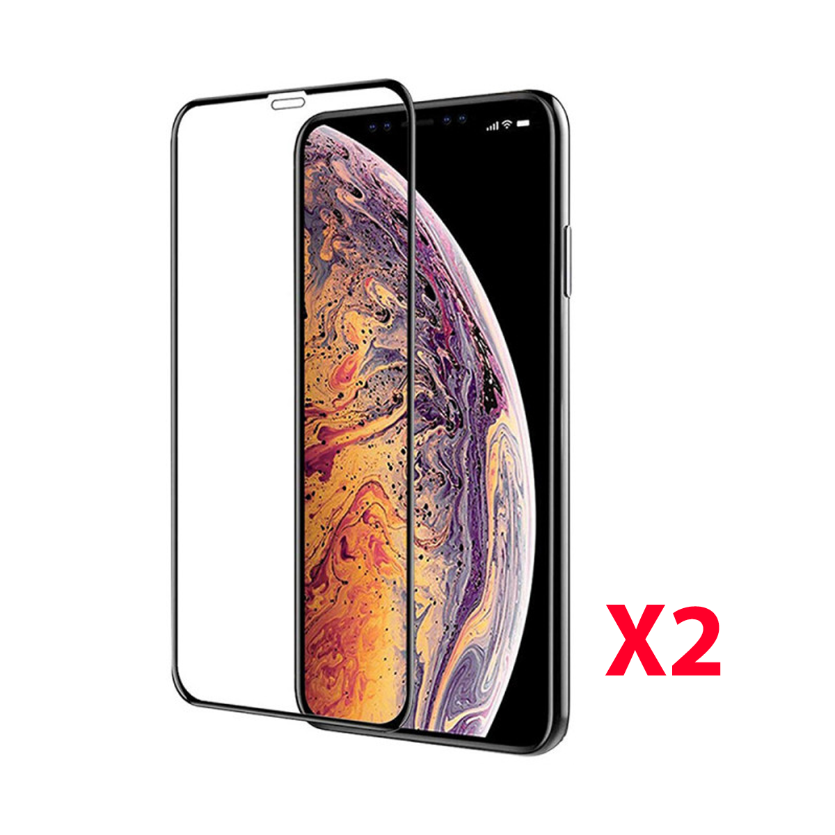 2 Verre trempé pour iPhone Xs Max 5D Noir