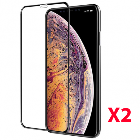 2 Verre trempé pour iPhone Xs Max 5D Noir