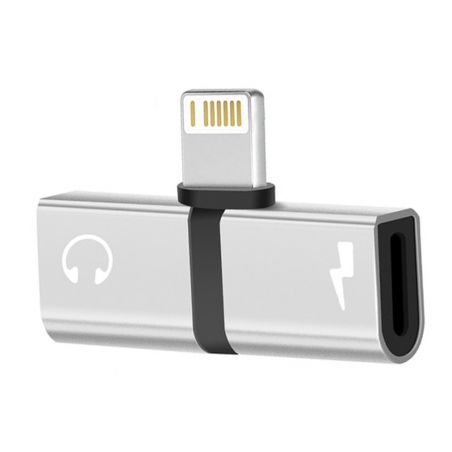 Adaptateur Double Splitter Double Charge Audio pour iPhone X 8 8+ 7+ Gris