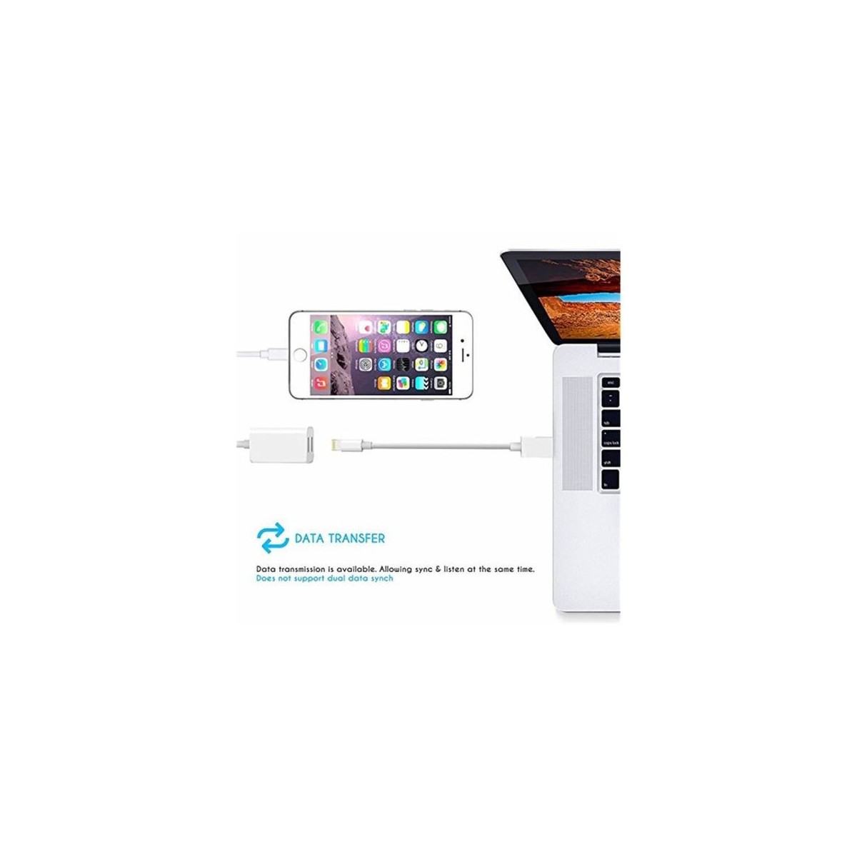 Adaptateur et Splitter double casque audio & Chargeur iPhone Blanc