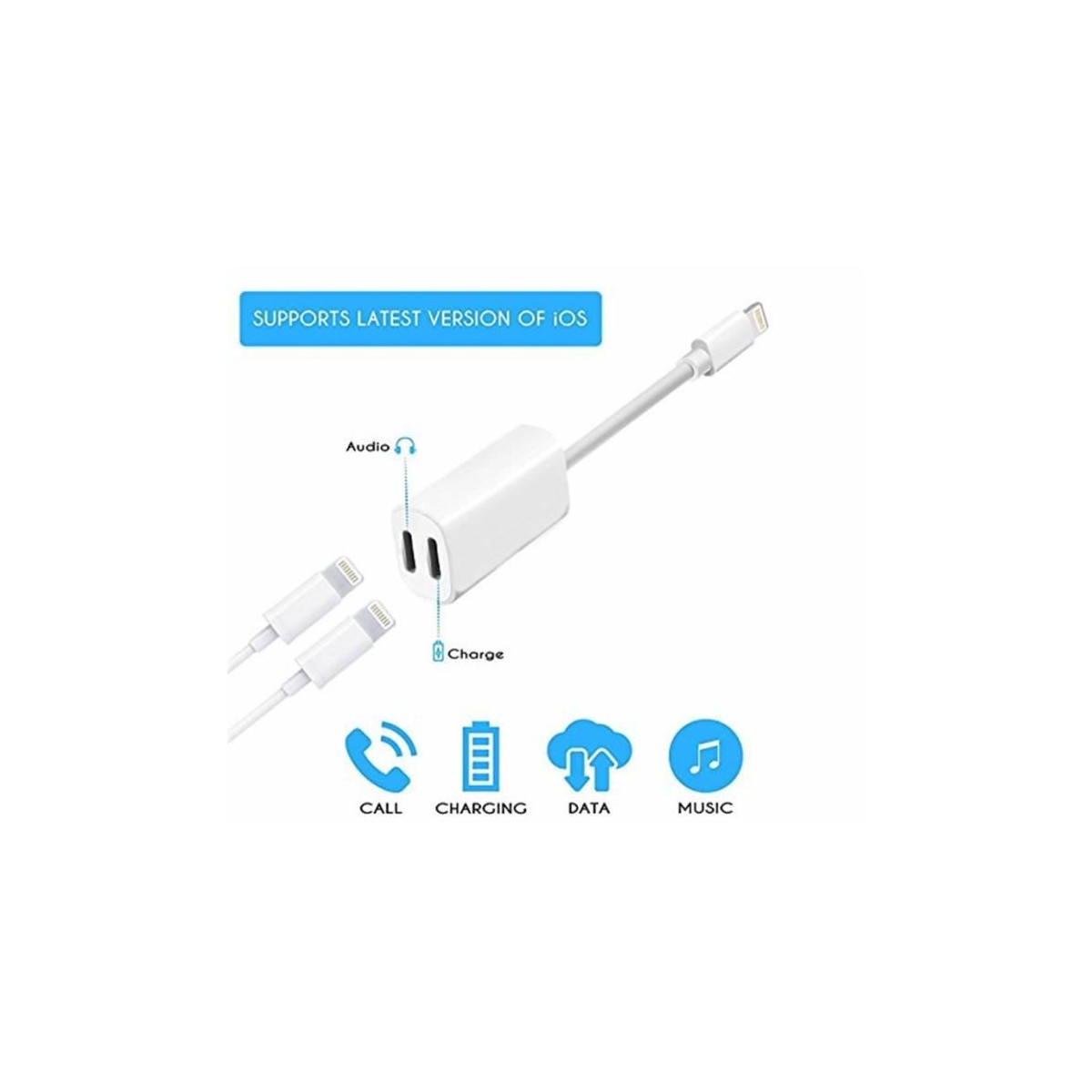 Adaptateur et Splitter double casque audio & Chargeur iPhone Blanc