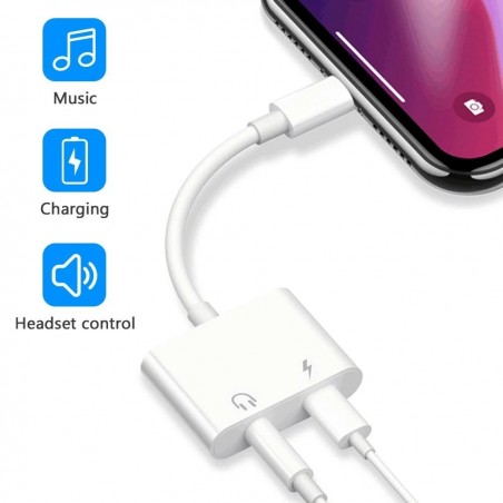 Adaptateur casque audio & Chargeur pour iPhone Blanc
