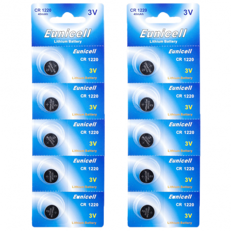 Lot de 10 Piles EUNICELL Lithium CR1220 BR1220 DL1220 ECR1220 PA 5012LC