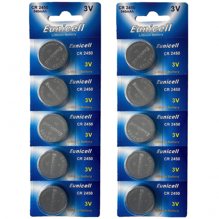 Lot de 10 Piles EUNICELL CR2450 CR 2450 DL2450 ECR2450 BR2450 5029LC