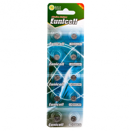 Lot de 10 Piles EUNICELL AG3 / 392 / LR41 / SR41SW