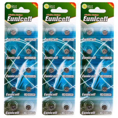 Lot de 30 Piles EUNICELL AG3 / 392 / LR41 / SR41SW