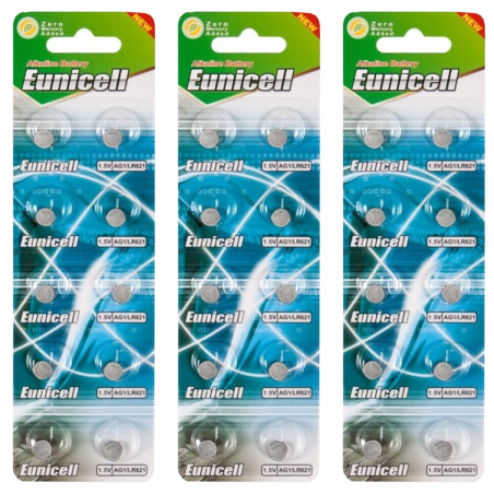 Lot de 30 piles EUNICELL AG1- G1 LR60 LR621 SR621 W 364