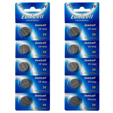 Lot de 10 Piles Bouton Lithium CR1632 CR 1632 3V EUNICELL
