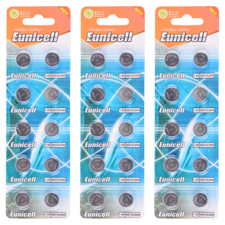 Lot de 30 Piles EUNICELL LR44 AG13 A762