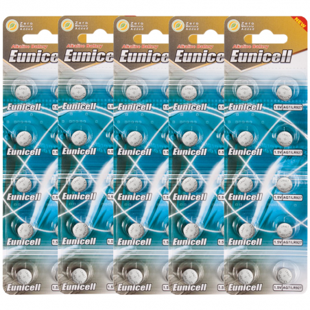 Lot de 50 Piles Eunicell Alcaline AG7 G7 LR927,395 1,55V