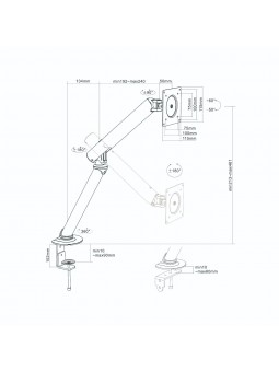 Support pour Moniteur de 15-36 Pouces, Réglable en Hauteur, Rotatif et Pivotant, VESA 75/100 Noir