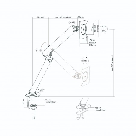 Support pour Moniteur de 15-36 Pouces, Réglable en Hauteur, Rotatif et Pivotant, VESA 75/100 Noir