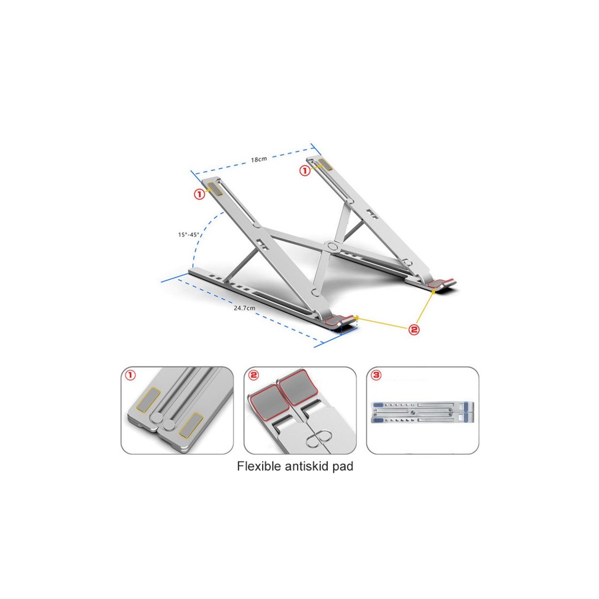 Support Ordinateur Portable, Support PC Portable à 9 Niveaux Réglables, Refroidisseur en Aluminium Ventilé Compatible avec MacBo