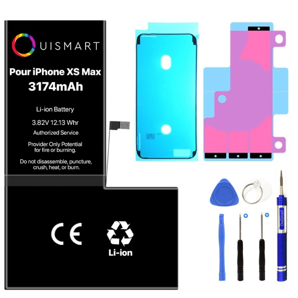 Kit Batterie OuiSmart Pour IPhone XS - Compatible A1920, A2097, A2098 - Noir - Neuf
