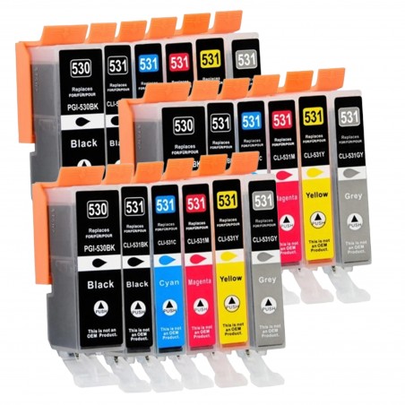 Pack de 18 Cartouches compatibles avec Canon PGI-530 CLI-531 pour P...