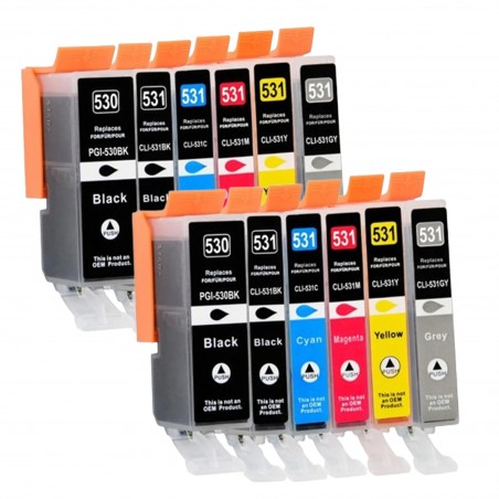 Pack de 12 Cartouches compatibles avec Canon PGI-530 CLI-531 pour P...